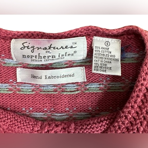 Vintage Northern Isles Home Sweet Home Embroidered Pink Cardigan Sweater Sz S - Picture 7 of 11
